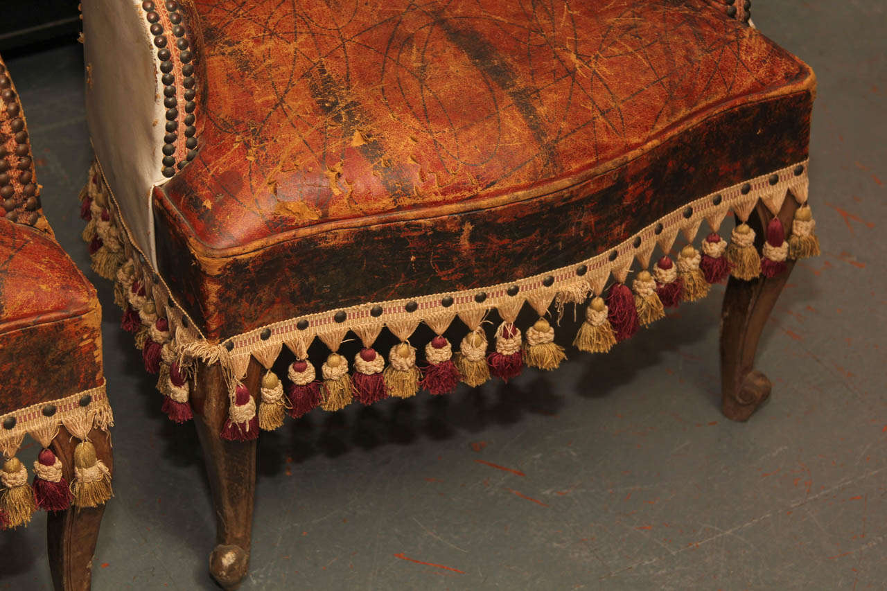 19th Century Pair of Marbleized Leather Childs Chairs