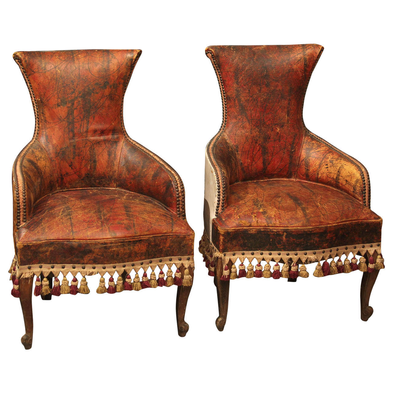 Pair of Marbleized Leather Childs Chairs