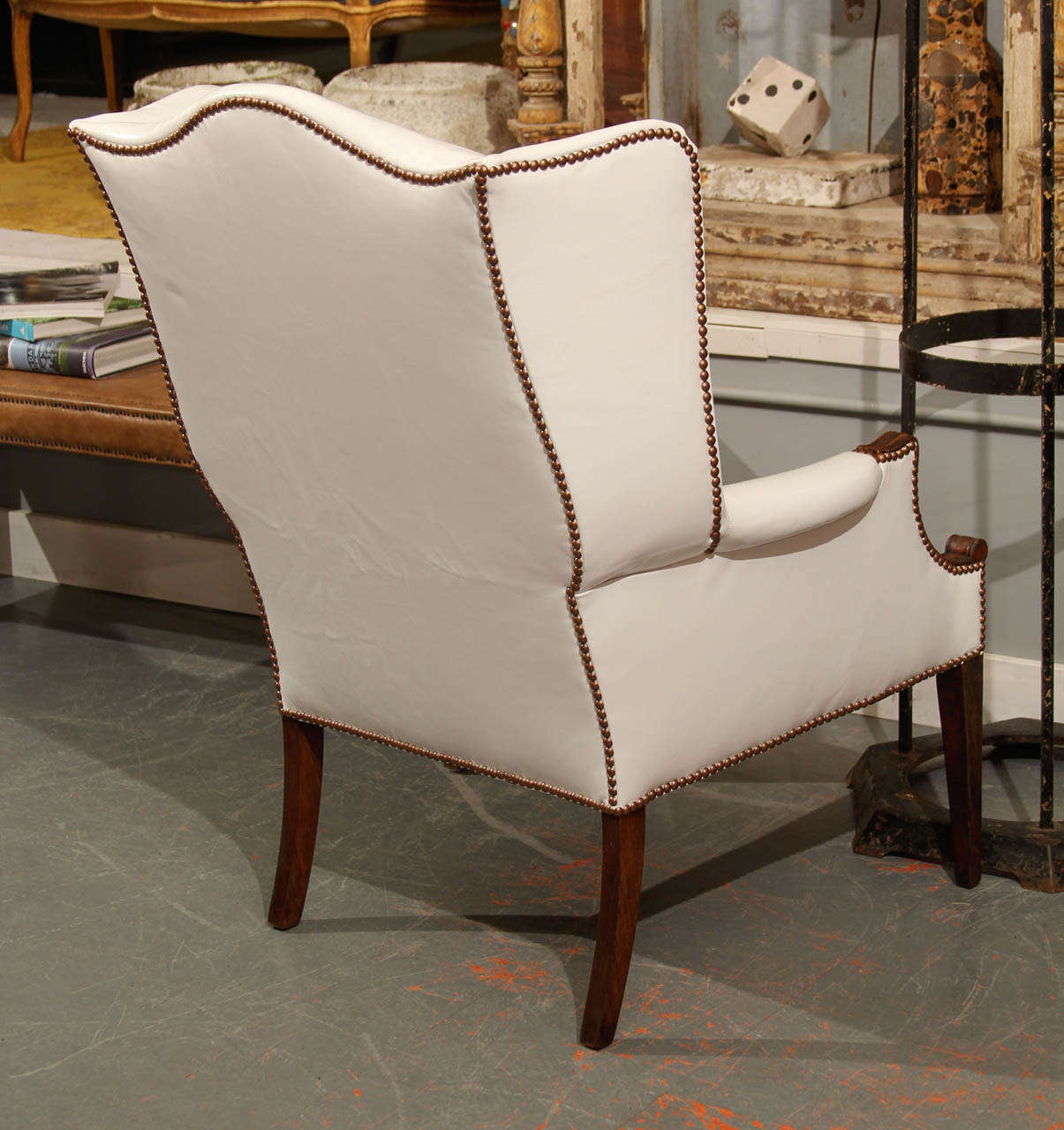 Mid-20th Century White Leather Wingback