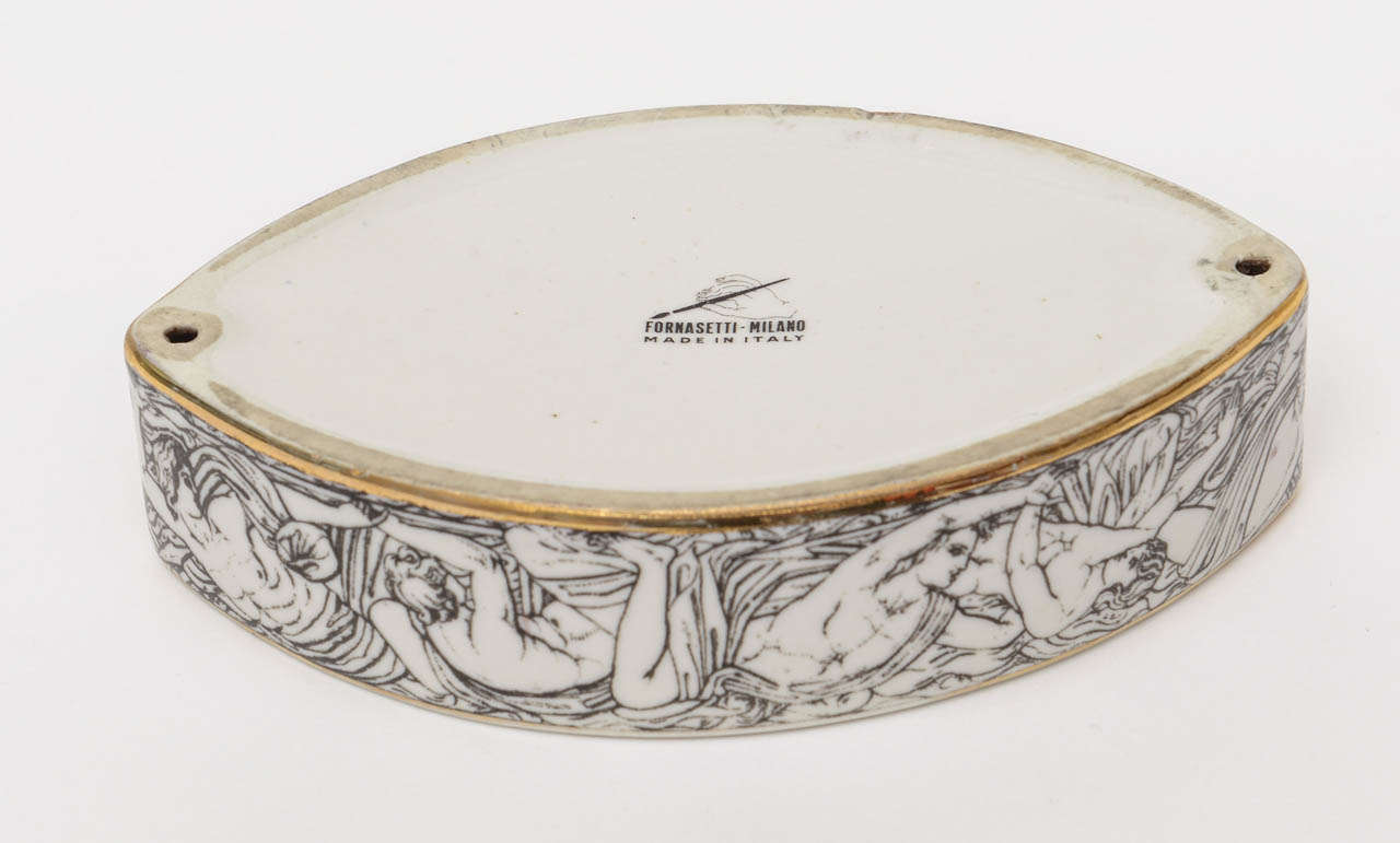 Italian Signed Fornaseti Almond Shaped Porcelain Bowl with Roman  Bathing Nymphs 3