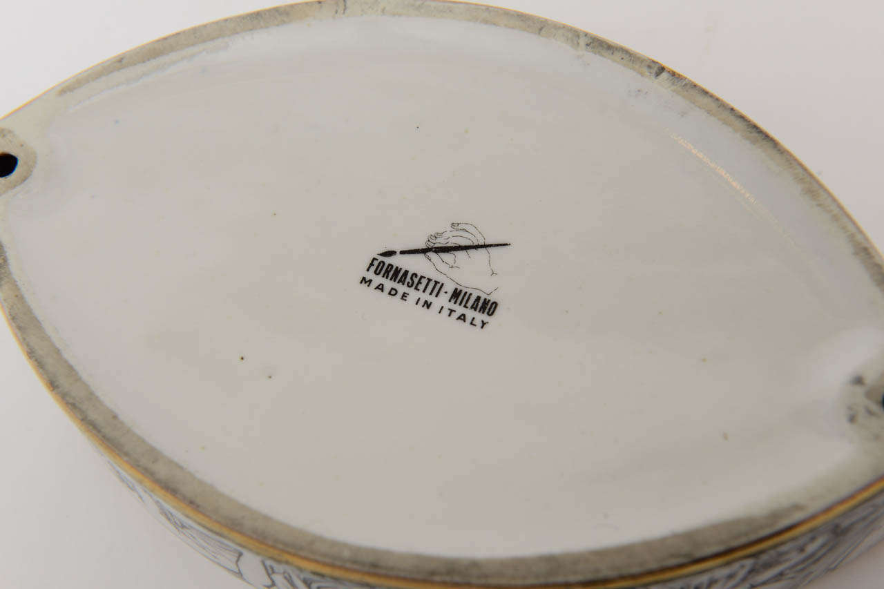 Italian Signed Fornaseti Almond Shaped Porcelain Bowl with Roman  Bathing Nymphs 4