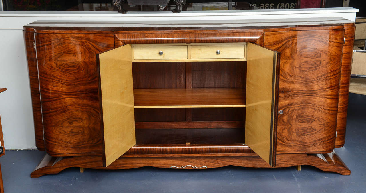 French Art Deco Sideboard Blond Mahogany Credenza 1
