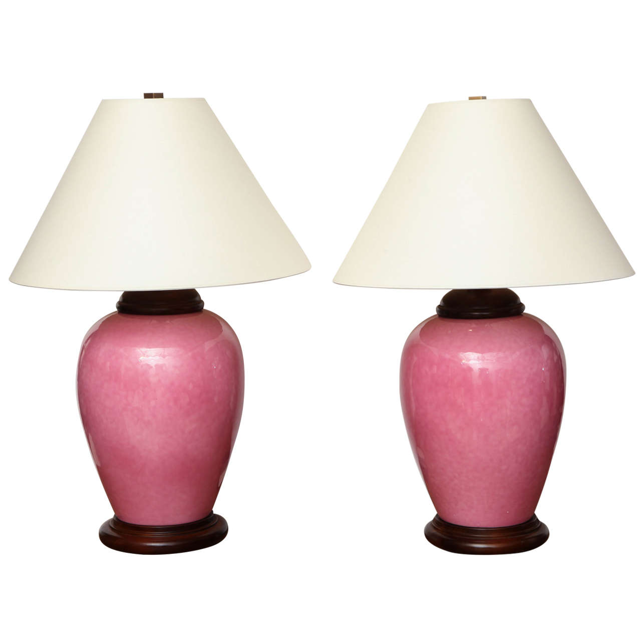 Pair of Urn Shaped Ceramic Rose Colored Table Lamps, Italy, circa 1970s For Sale