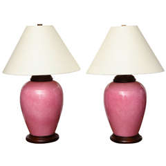 Pair of Urn Shaped Ceramic Rose Colored Table Lamps, Italy, circa 1970s