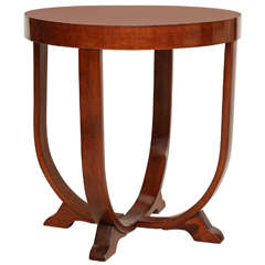 Round Beech Art Deco Side Table with Curved Supports, Italy, circa 1940s