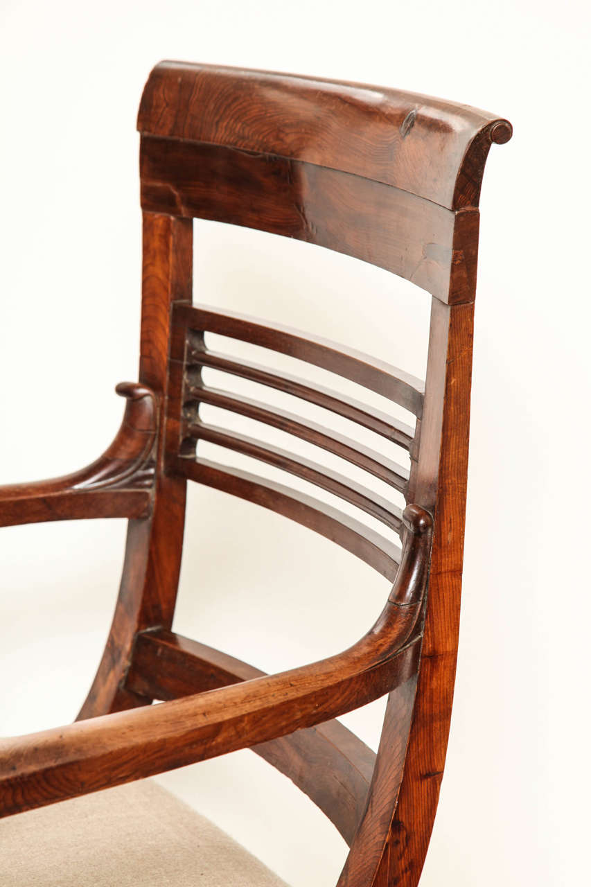 Pair of 19th Century Yew Wood Armchairs with Slated Back 3