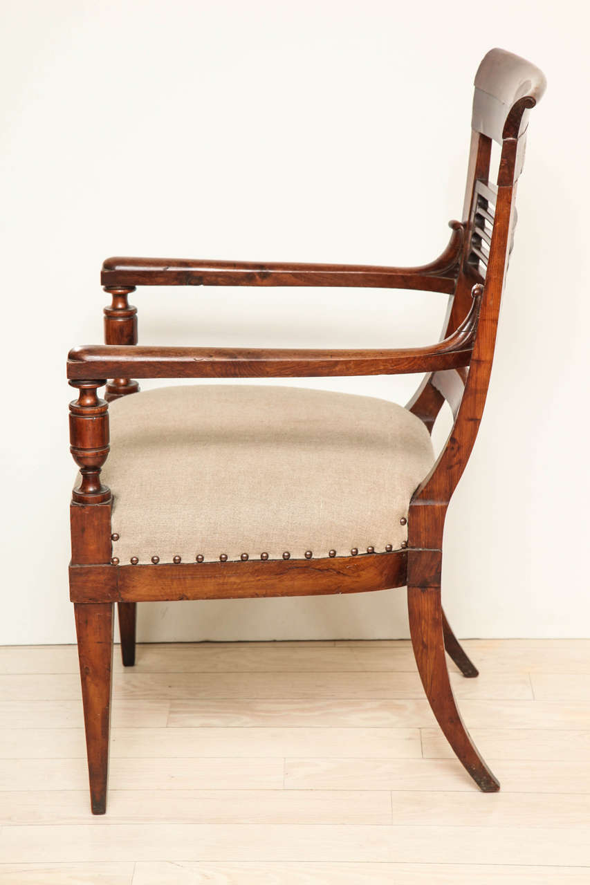 Pair of 19th Century Yew Wood Armchairs with Slated Back 4