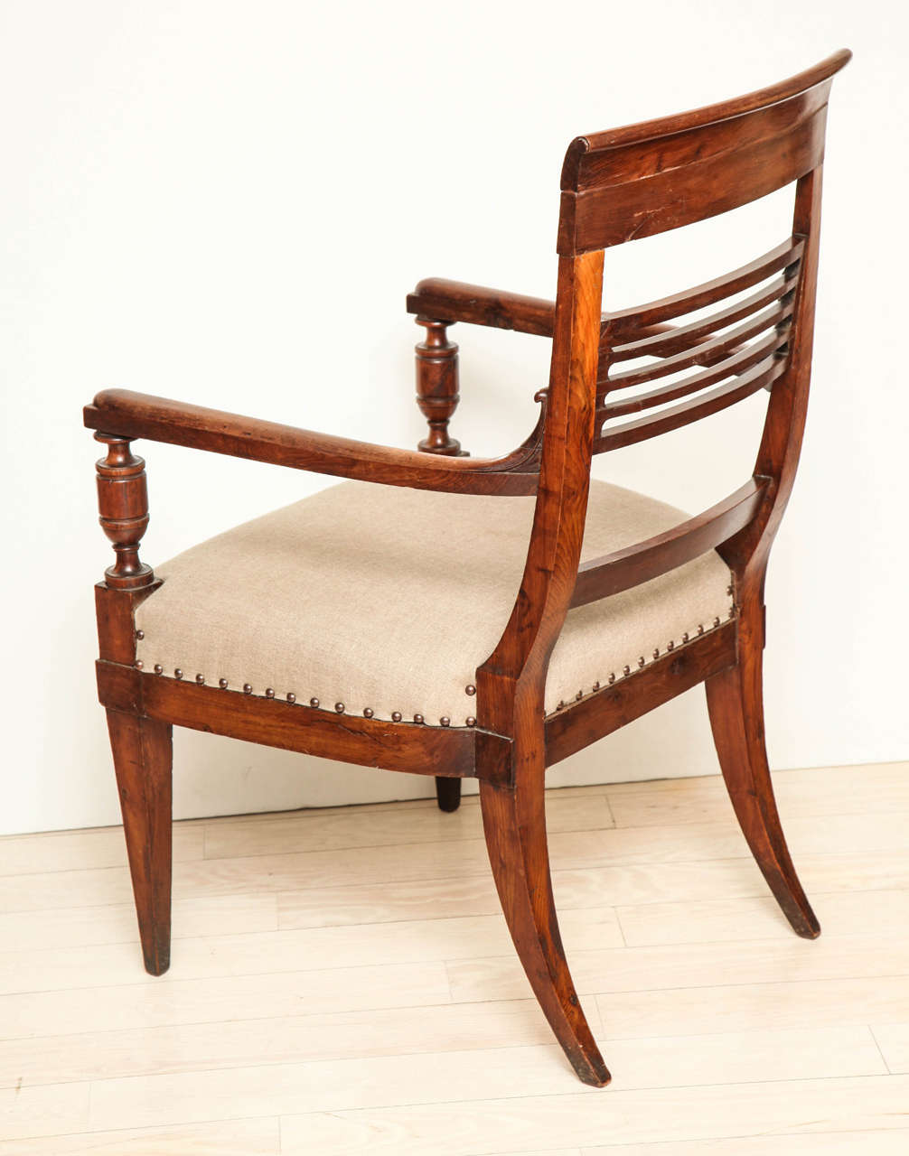 Pair of 19th Century Yew Wood Armchairs with Slated Back 5