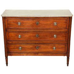 Louis XVI 18th Century French Walnut Commode with White Marble Top