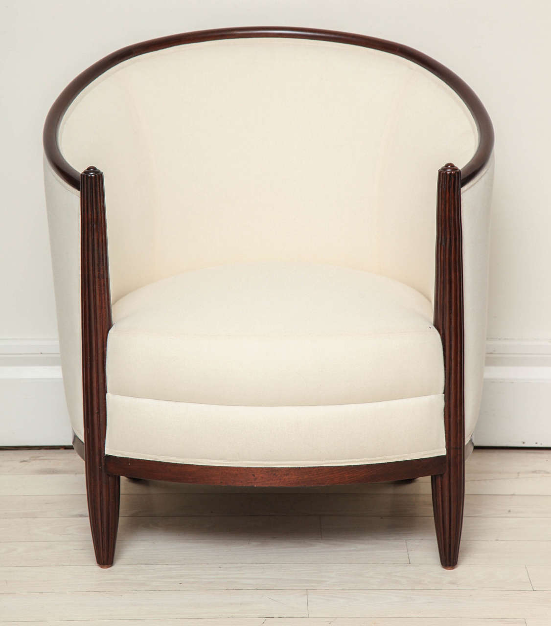 Pair of French Mahogany Art Deco Upholstered Club Chairs, circa 1930 at