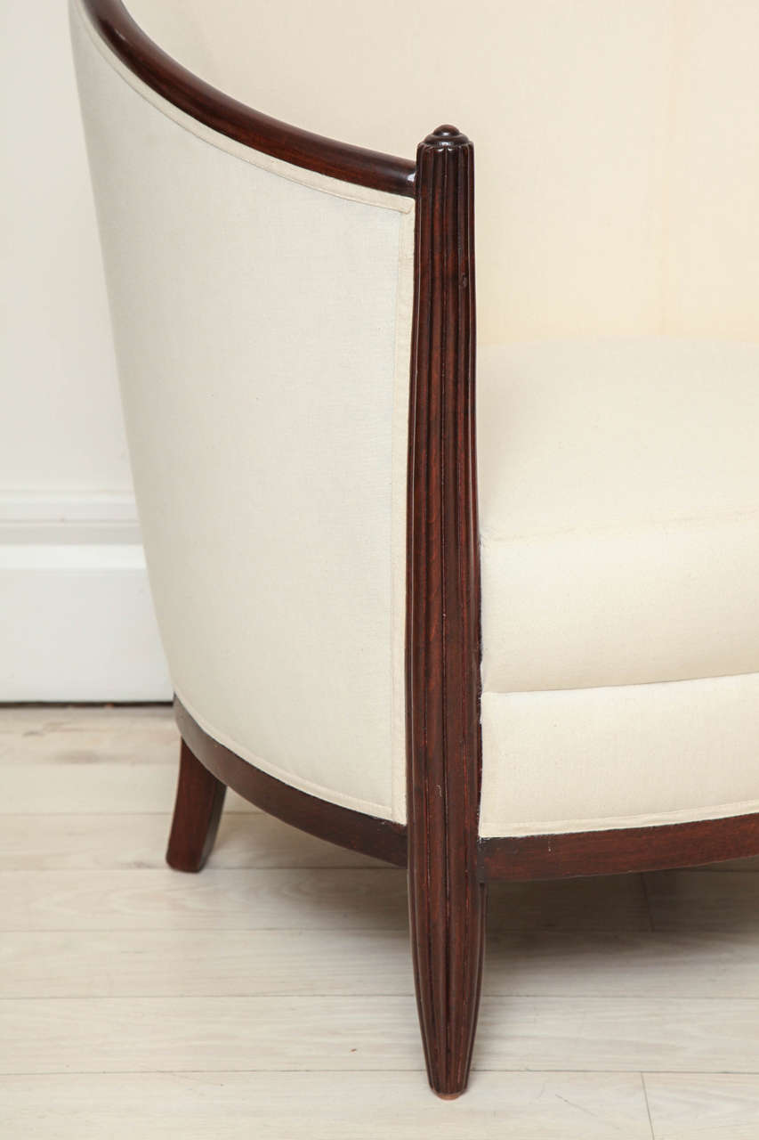 Pair of French Mahogany Art Deco Upholstered Club Chairs, circa 1930 at