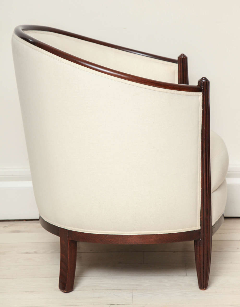 Pair of French Mahogany Art Deco Upholstered Club Chairs, circa 1930 at