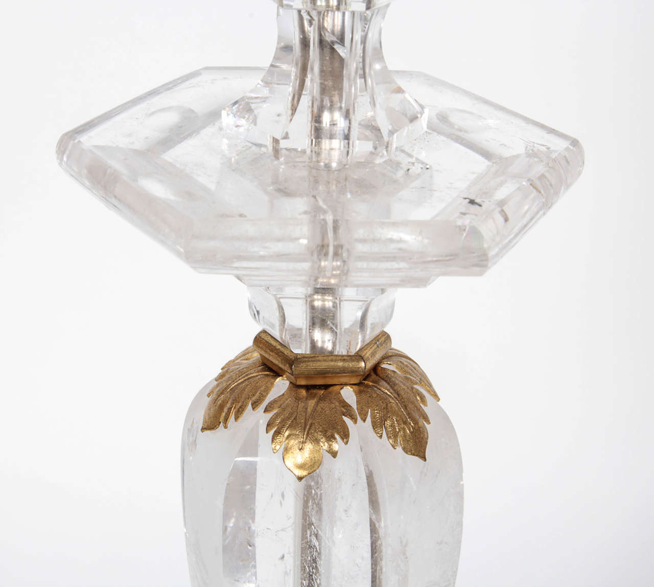 Pair of French Rock-Crystal and Gilt-Bronze Candlesticks Circa 1950 For Sale 2