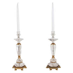 Pair of French Rock-Crystal and Gilt-Bronze Candlesticks Circa 1950