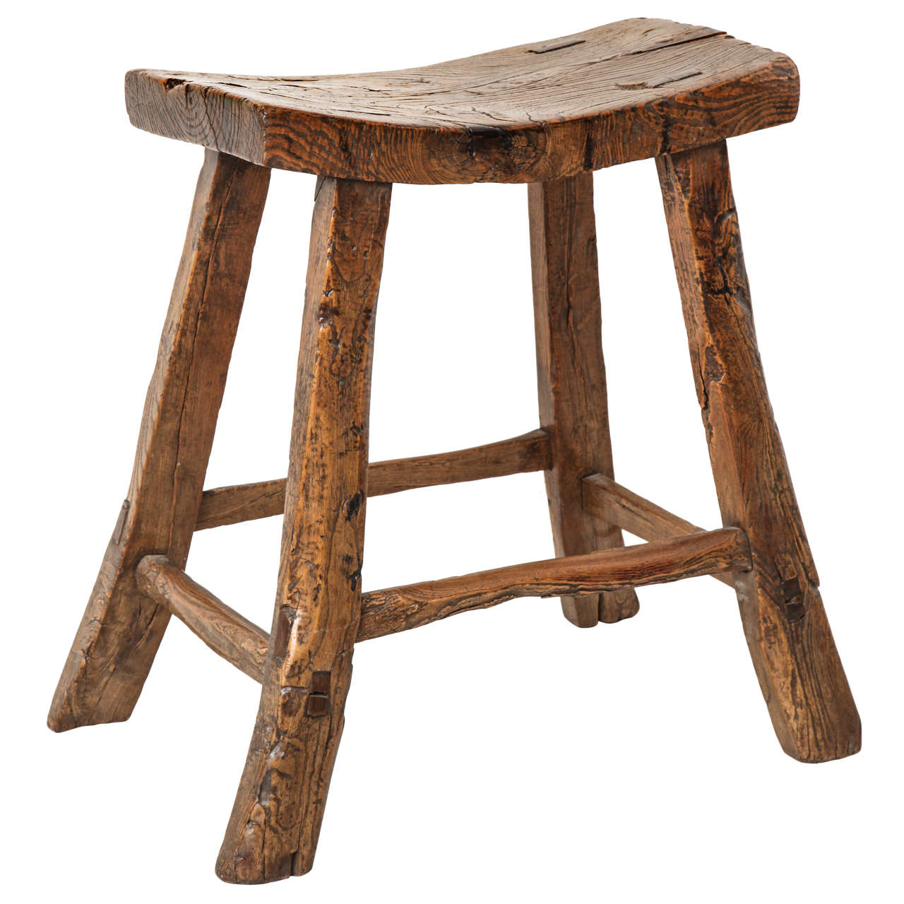 A 19th century Chinese elm wood stool