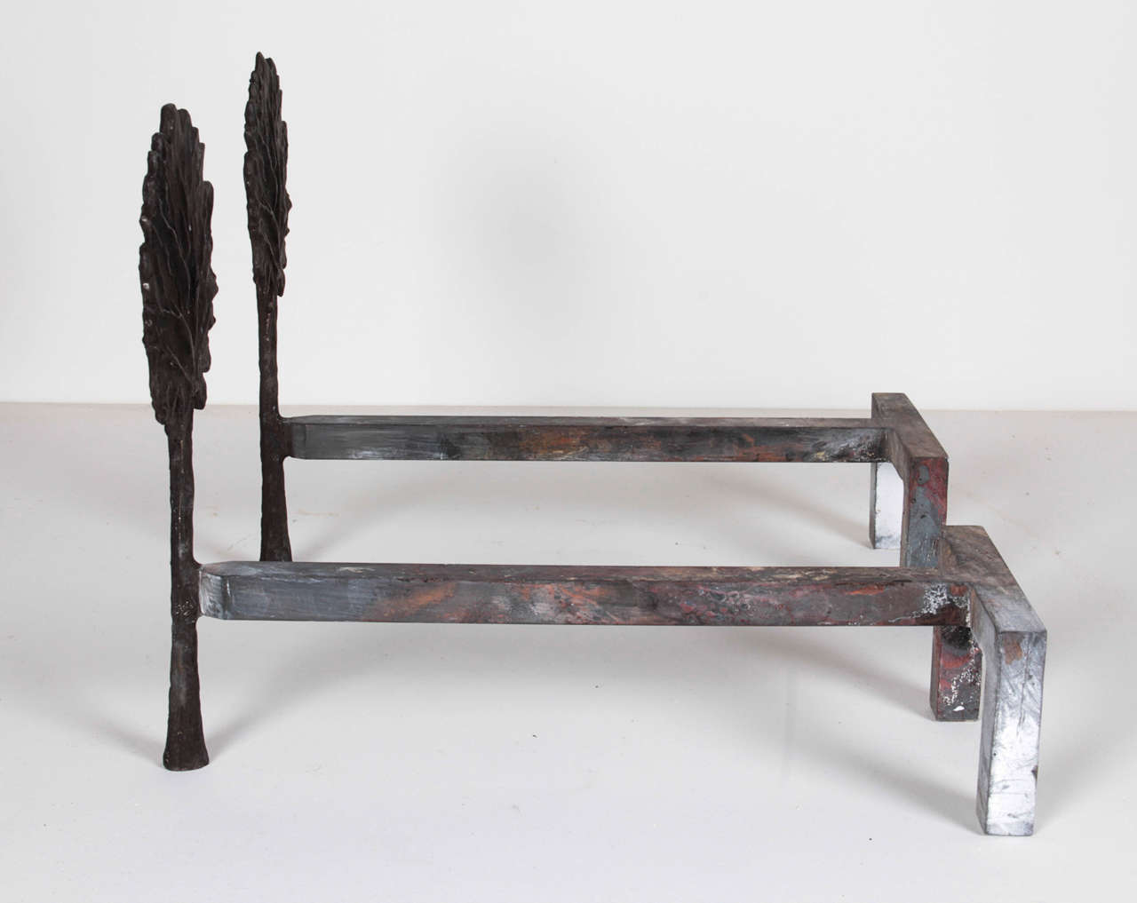 20th Century Tree Andirons in Cast Bronze and Iron