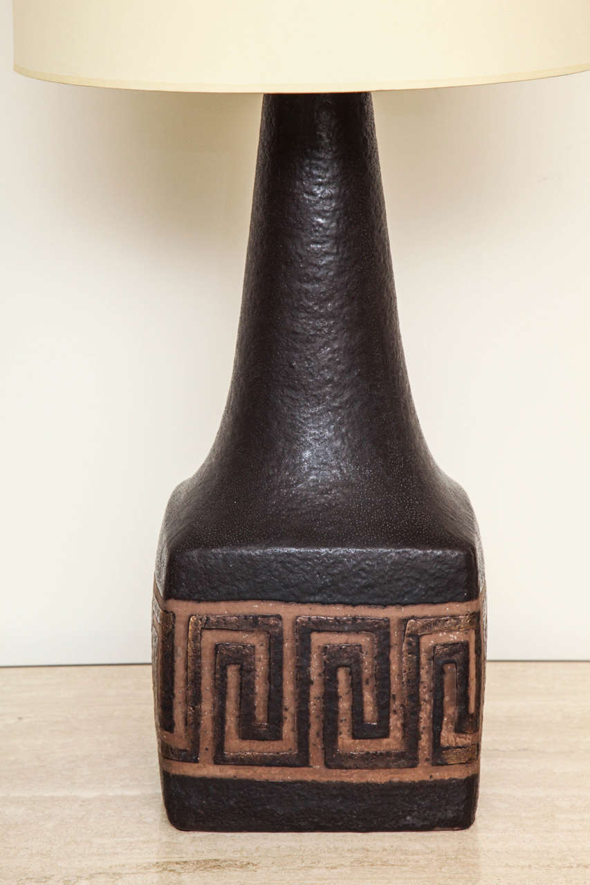 German Large Ceramic Lamp With Greek Key Detail c. 1970 For Sale