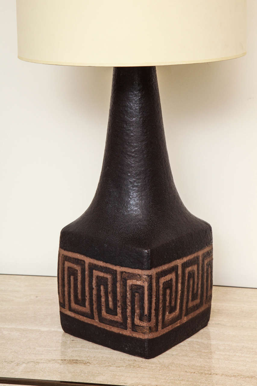 Mid-20th Century Large Ceramic Lamp With Greek Key Detail c. 1970 For Sale