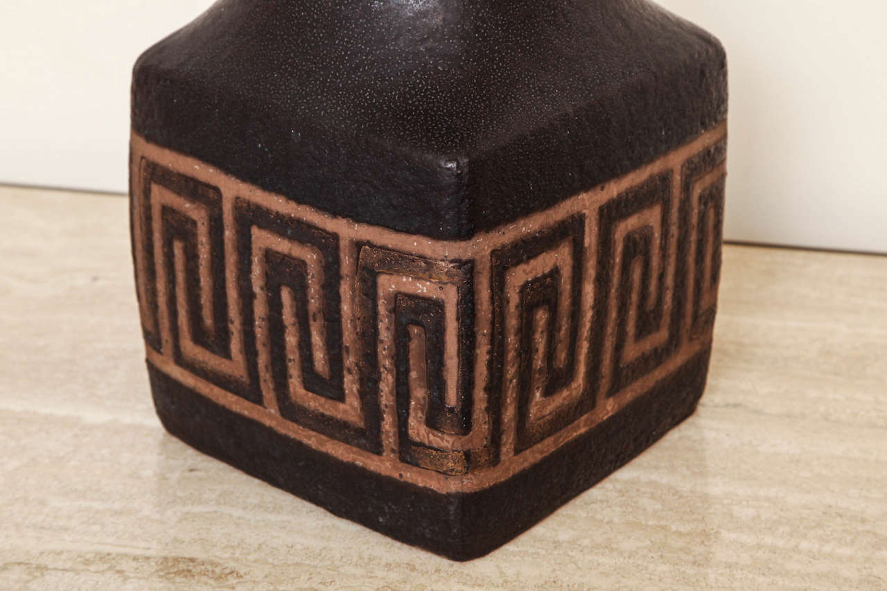 Large Ceramic Lamp With Greek Key Detail c. 1970 For Sale 1