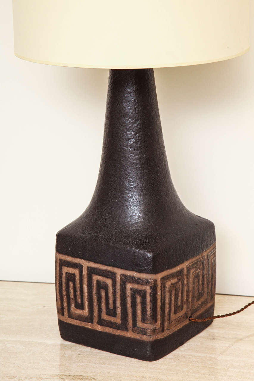 Large Ceramic Lamp With Greek Key Detail c. 1970 For Sale 2
