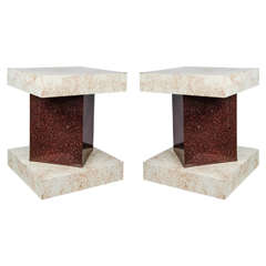 Pair of 1970s Side Tables with Melamine Marble Finish