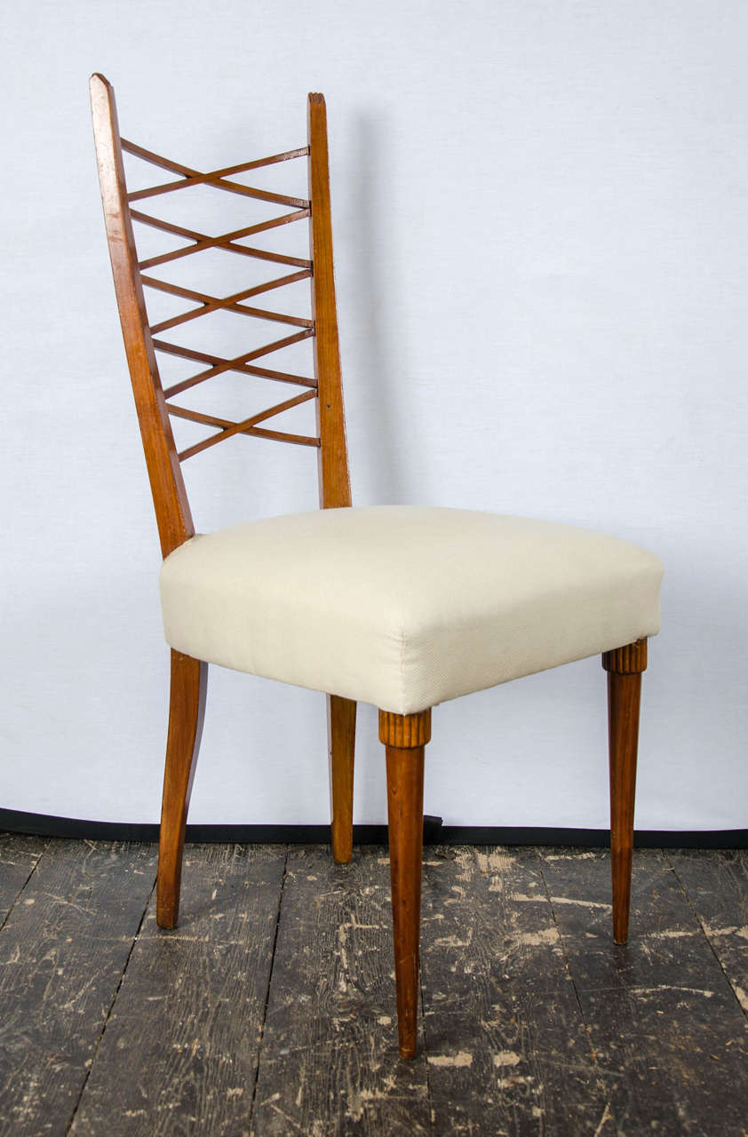 1940's Italian set of six dining chairs in walnut and original upholstery designed by P.Buffa