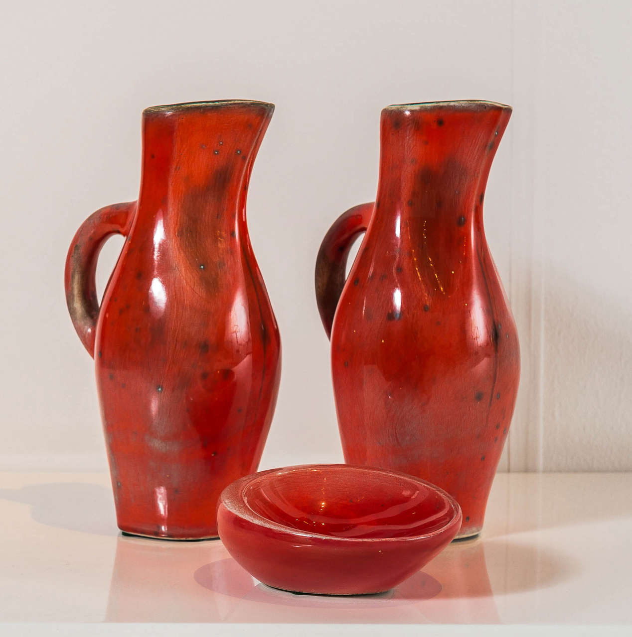 Georges JOUVE Pair Of Red Ceramic Pitchers For Sale 2