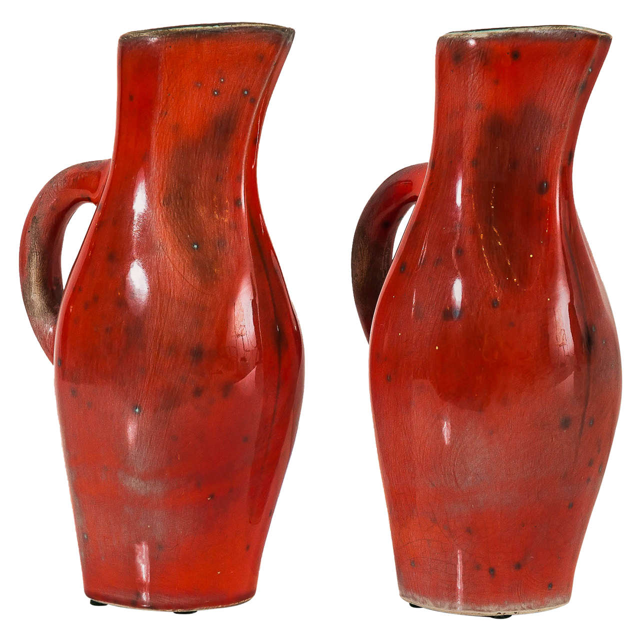 Georges JOUVE Pair Of Red Ceramic Pitchers For Sale