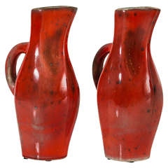 Georges JOUVE Pair Of Red Ceramic Pitchers