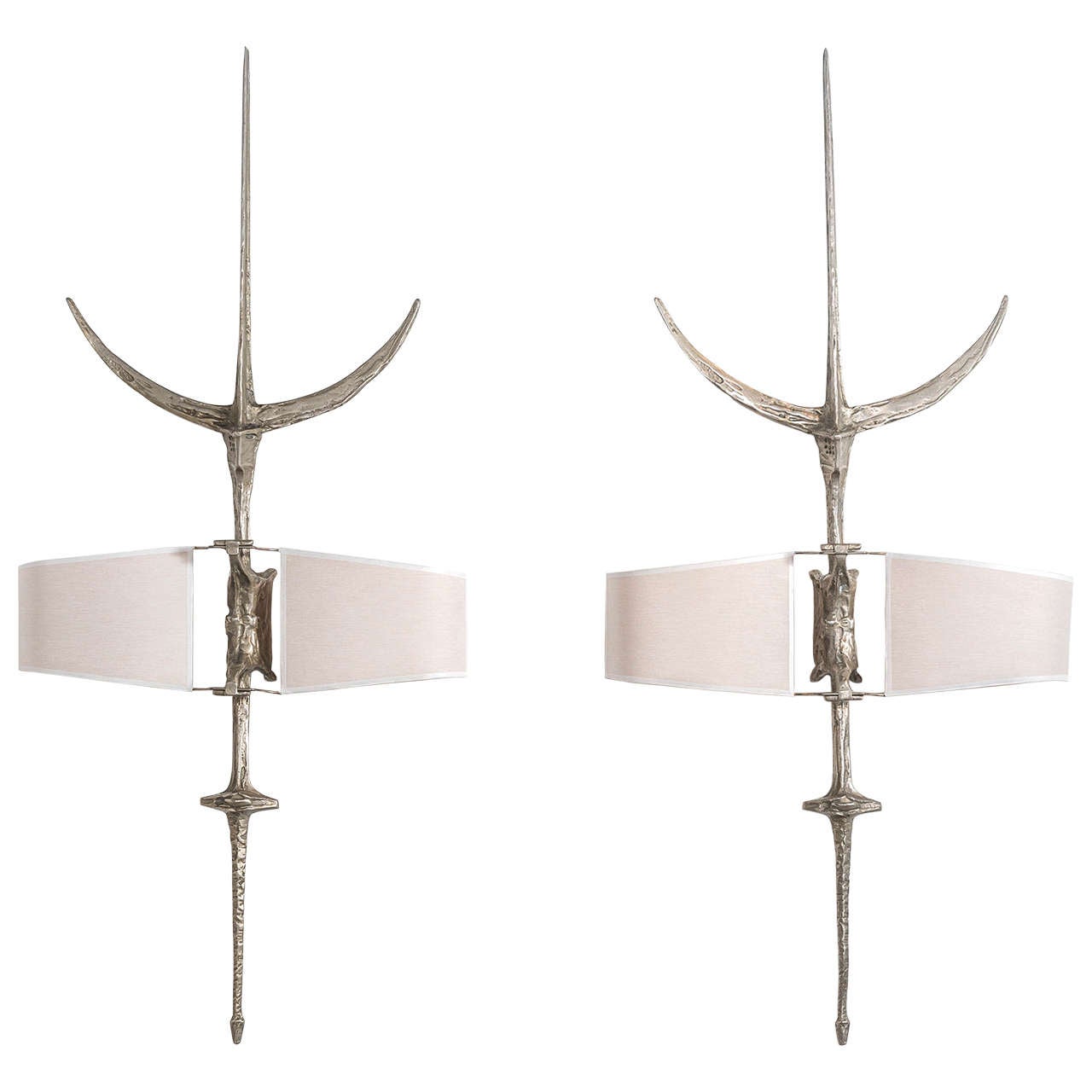 Felix AGOSTINI Rare Pair of Nickeled Bronze Sconces For Sale