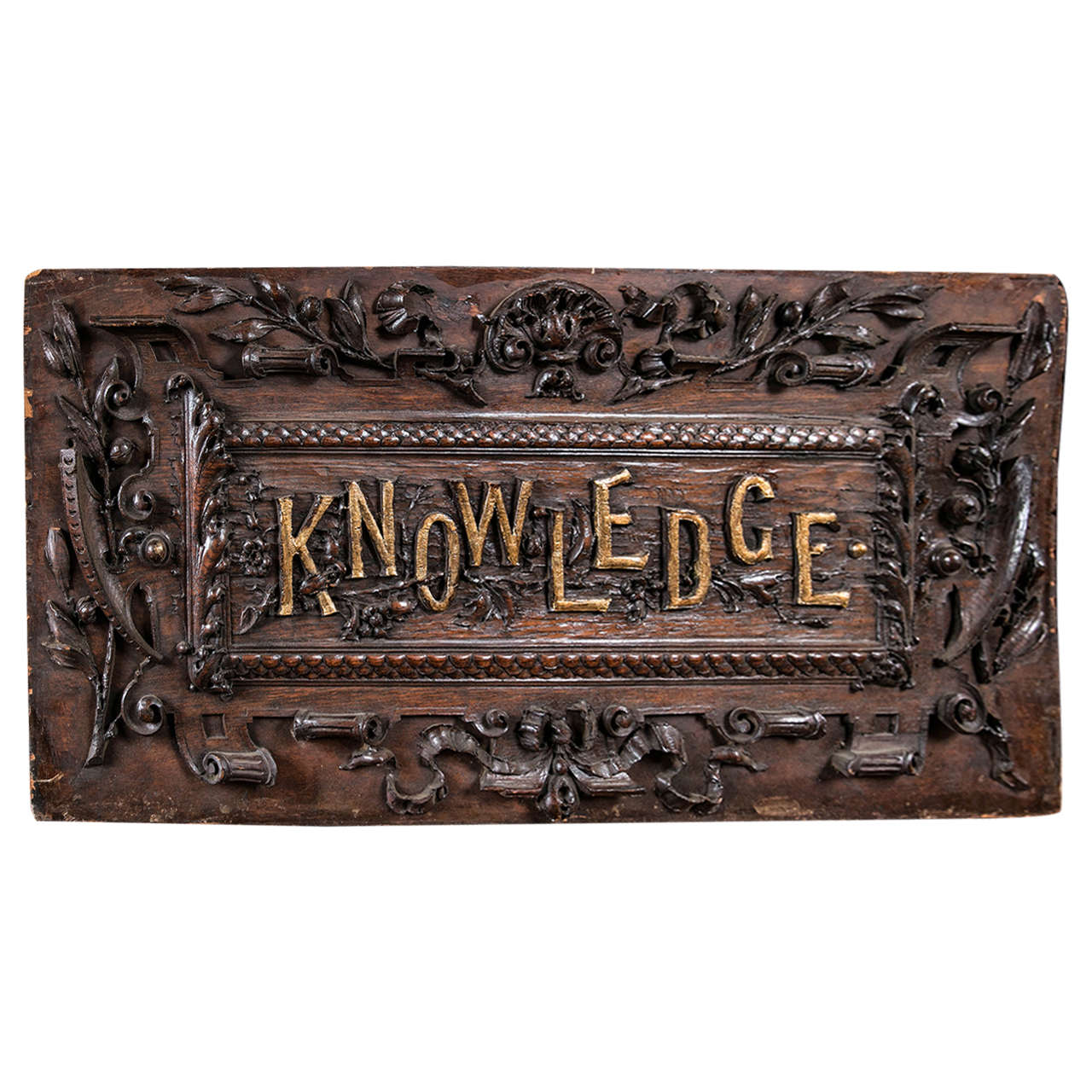 Hand-Carved Wood "KNOWLEDGE" Sign