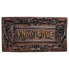 Hand-Carved Wood "KNOWLEDGE" Sign