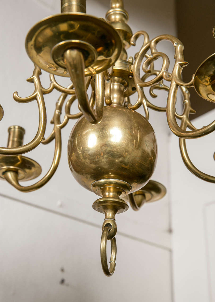 Hand-Crafted Small 18th Century Dutch Six-Light Brass Chandelier For Sale