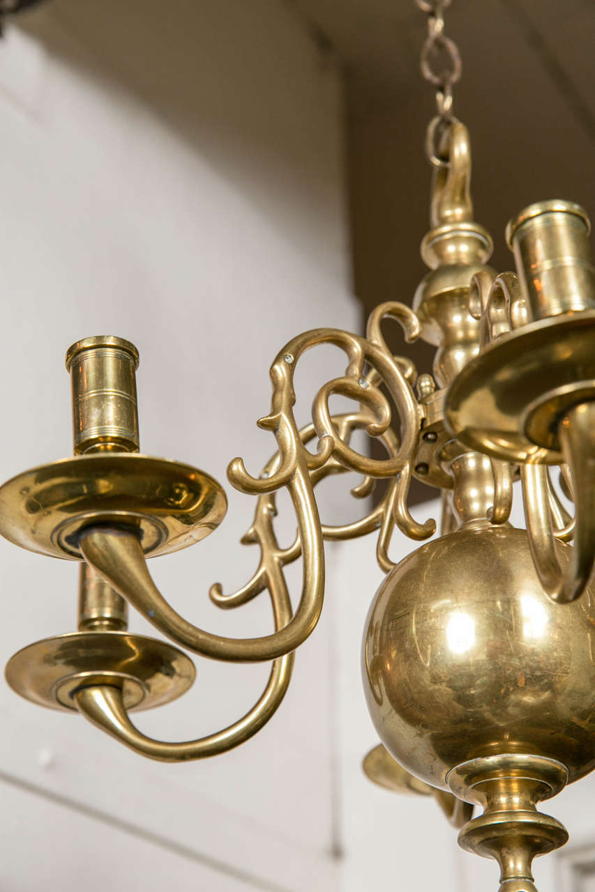 Small 18th Century Dutch Six-Light Brass Chandelier In Excellent Condition For Sale In Woodbury, CT