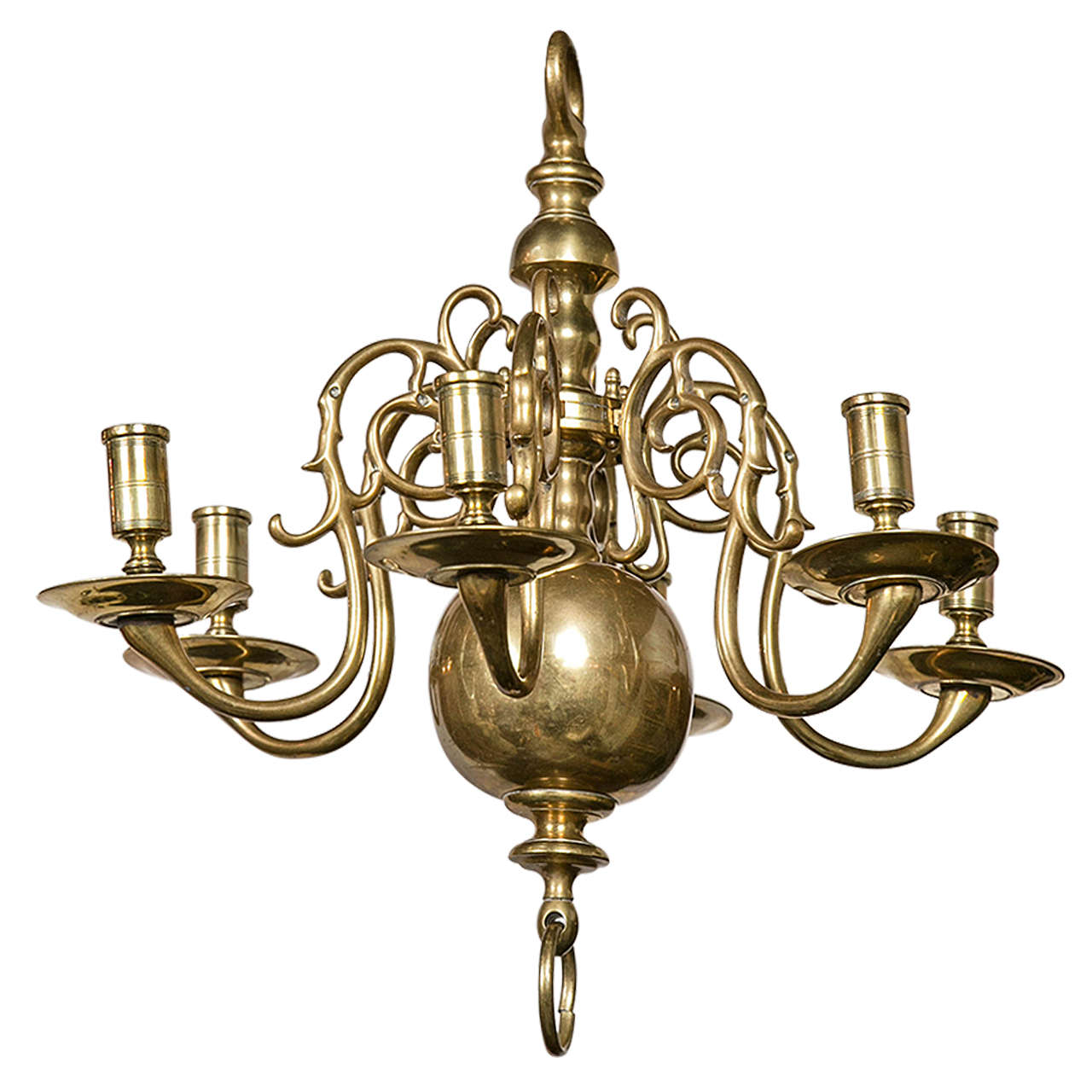 Small 18th Century Dutch Six-Light Brass Chandelier For Sale