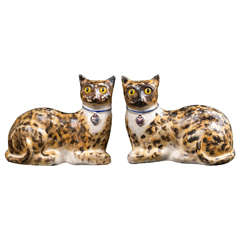 Antique Pair of Staffordshire Pottery Cats