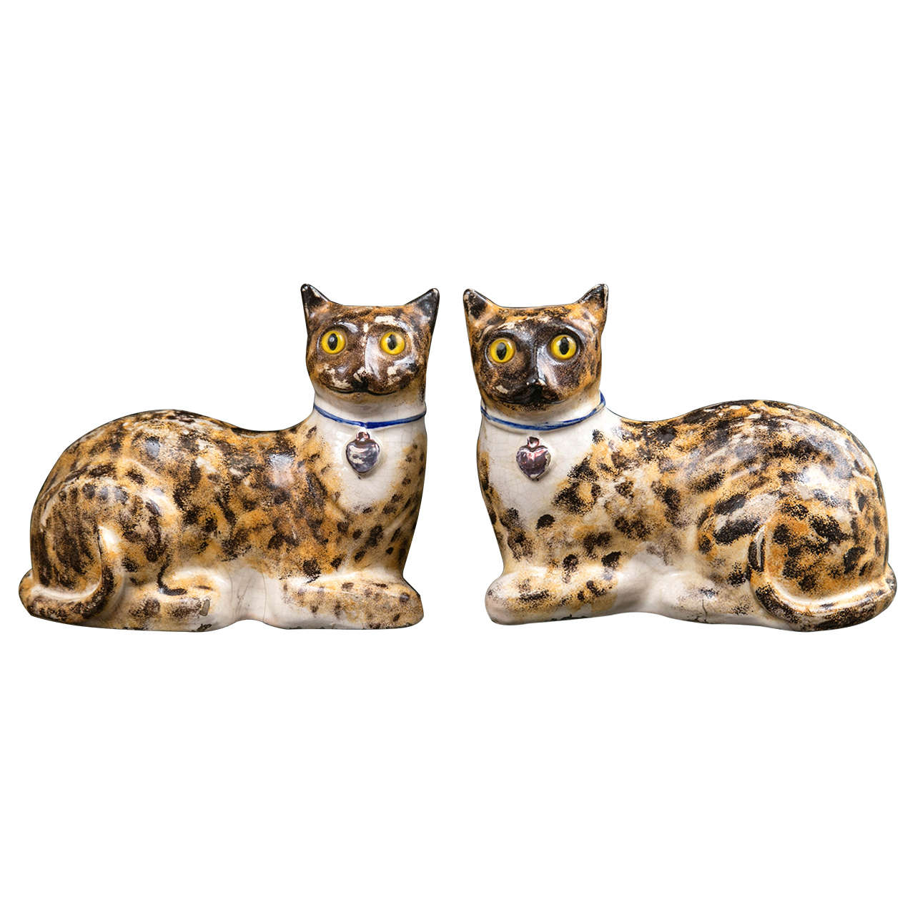 Pair of Staffordshire Pottery Cats at 1stdibs
