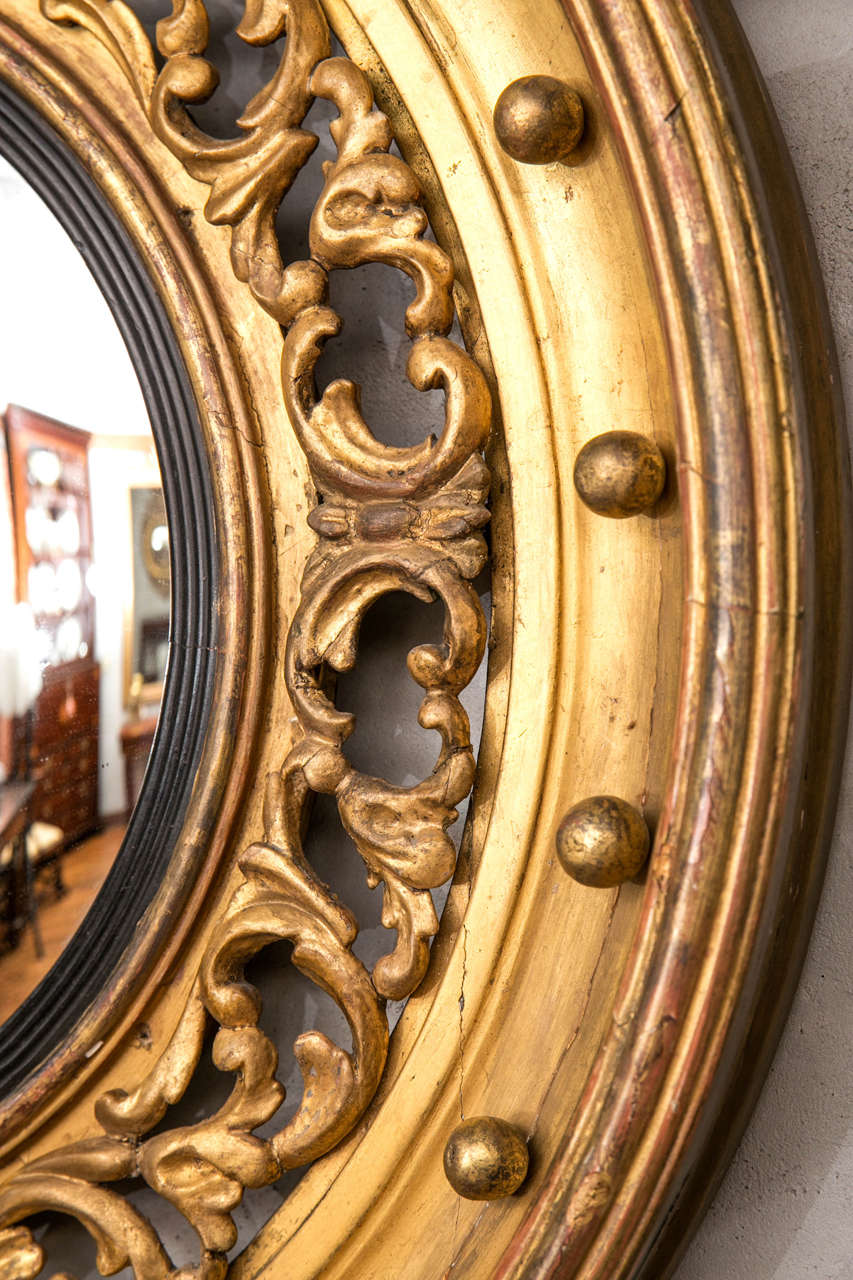 19th Century Convex Mirror with Elaborate Frame