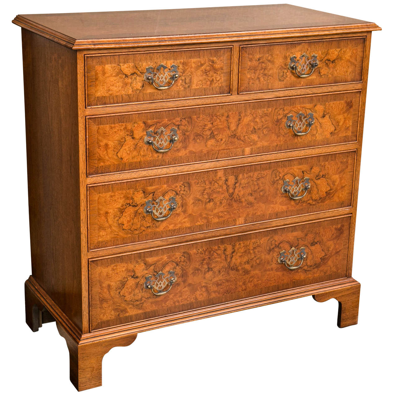 Five-Drawer Walnut Burl Chest of Drawers For Sale