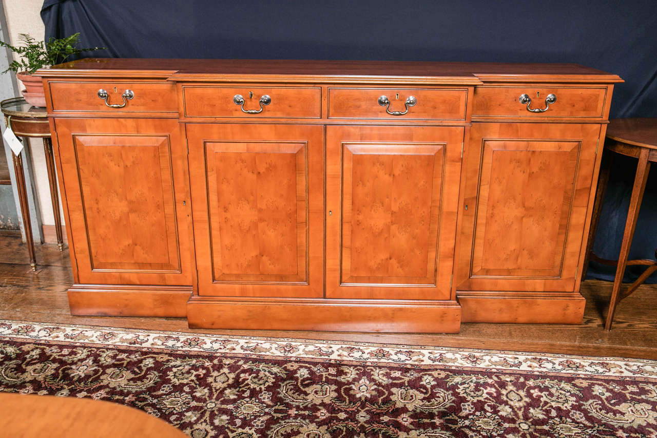 Custom Made English Yew Wood Breakfront Server / Credenza In New Condition For Sale In Woodbury, CT