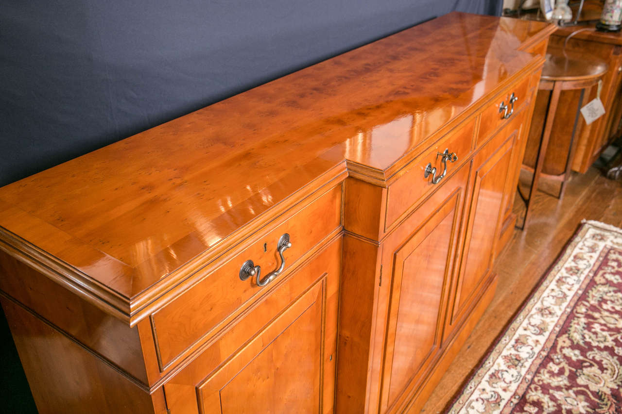 Custom Made English Yew Wood Breakfront Server / Credenza For Sale 1
