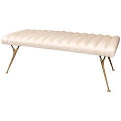 Fifties Brass & Leather Bench