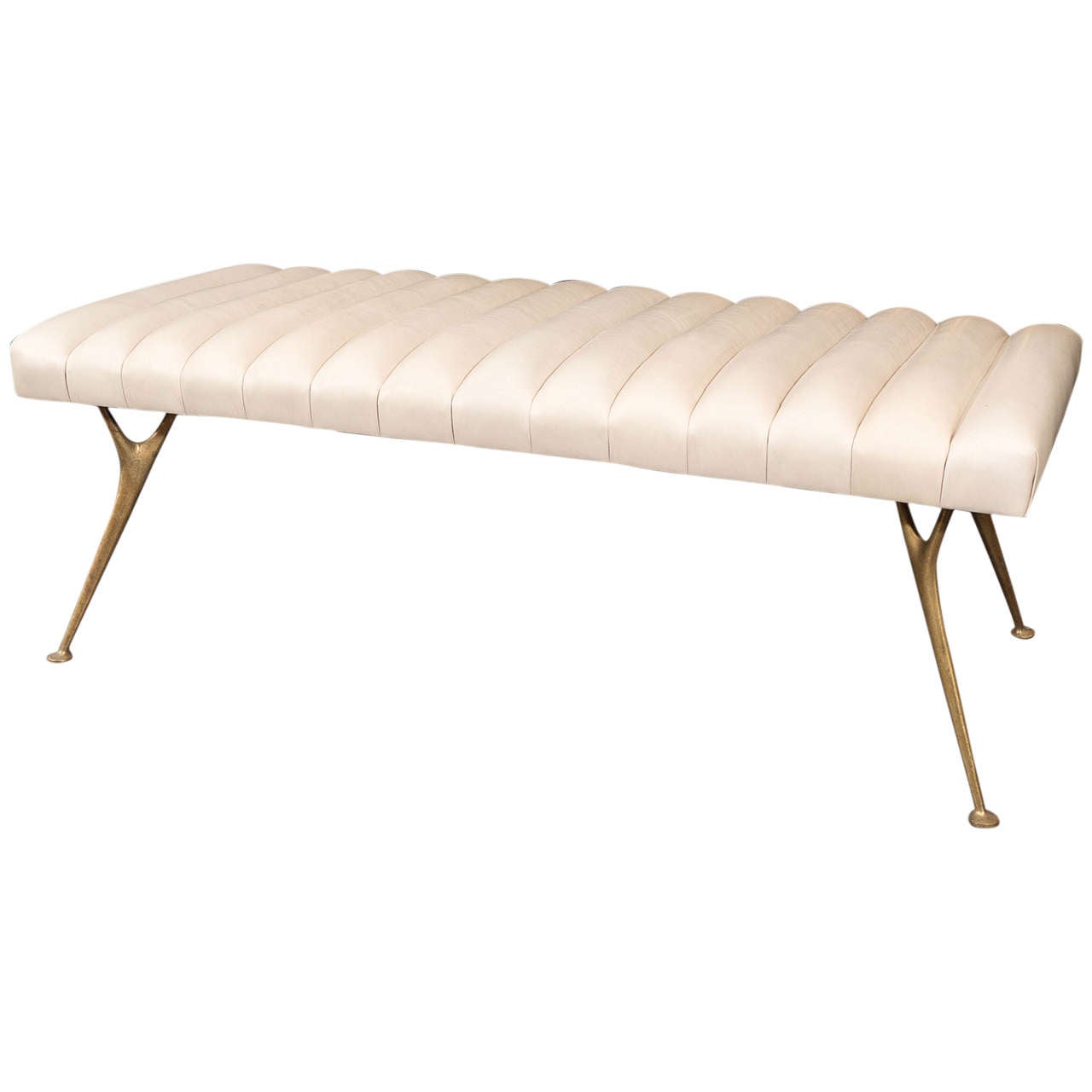 Fifties Brass and Leather Bench at 1stDibs