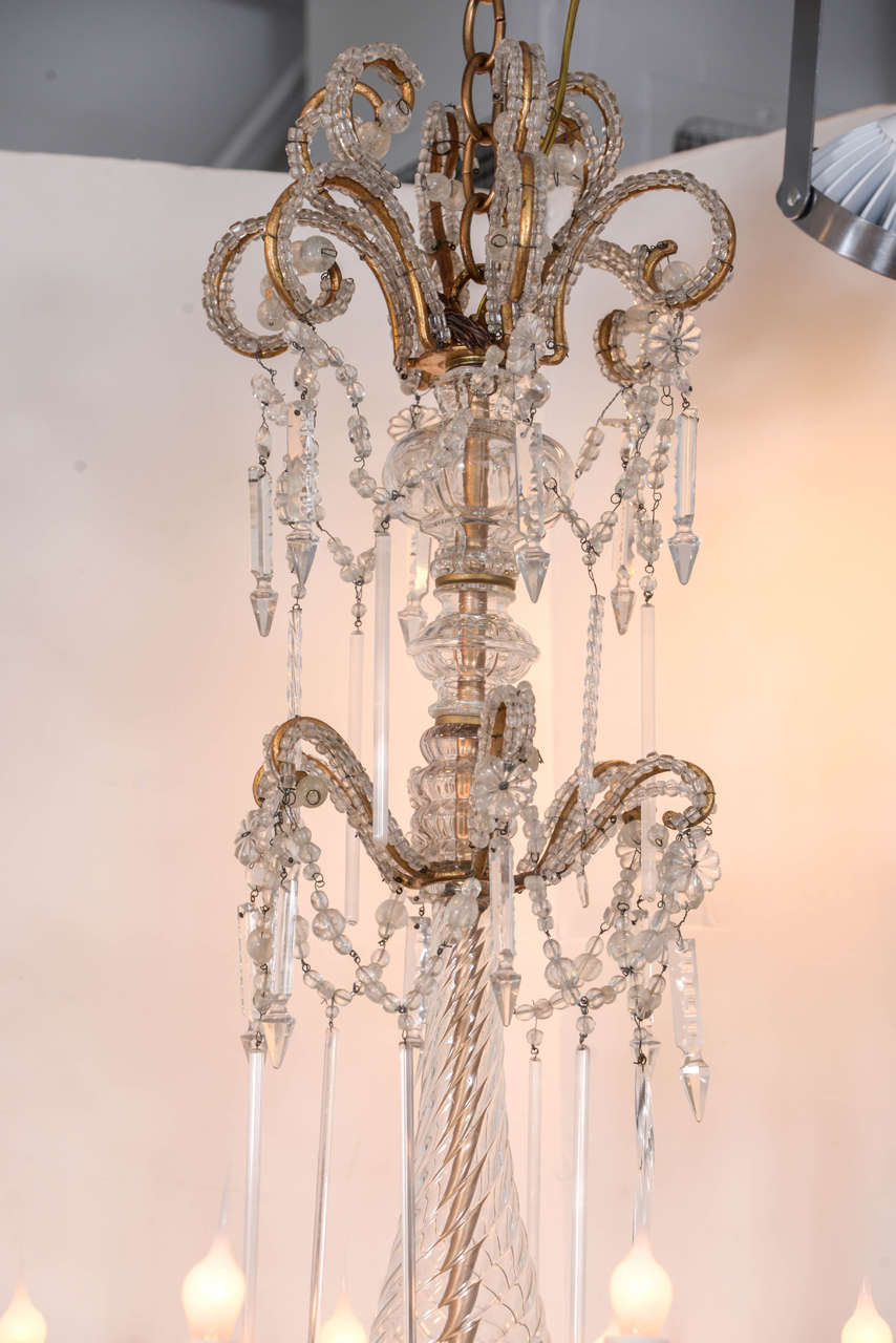 Italian Crystal and Gilt Iron Chandelier In Excellent Condition In Houston, TX