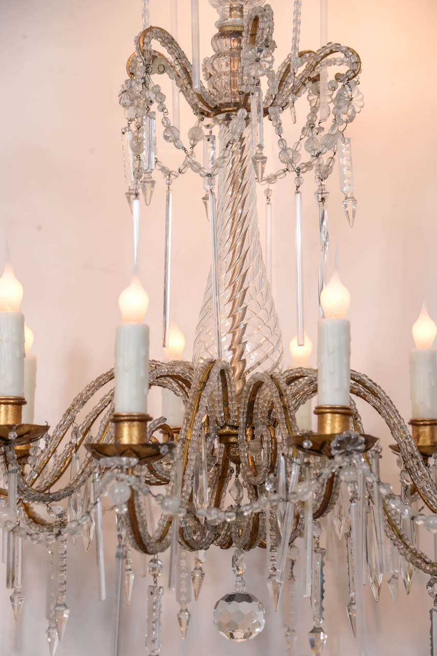 Early 20th Century Italian Crystal and Gilt Iron Chandelier