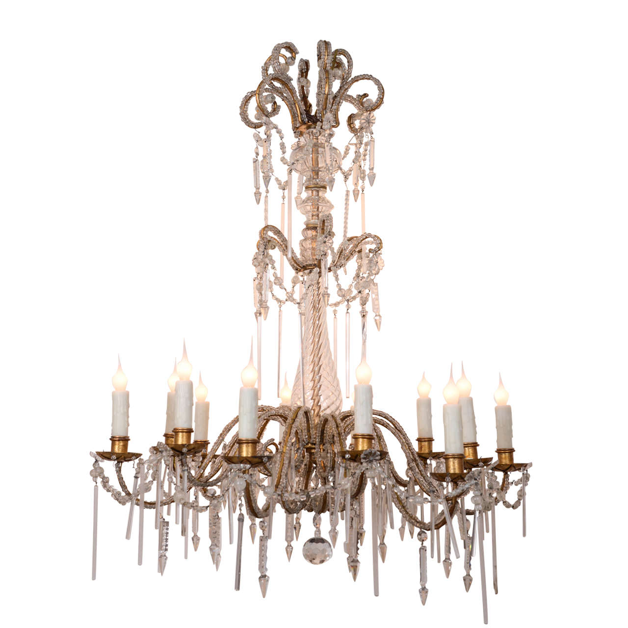 Italian Crystal and Gilt Iron Chandelier