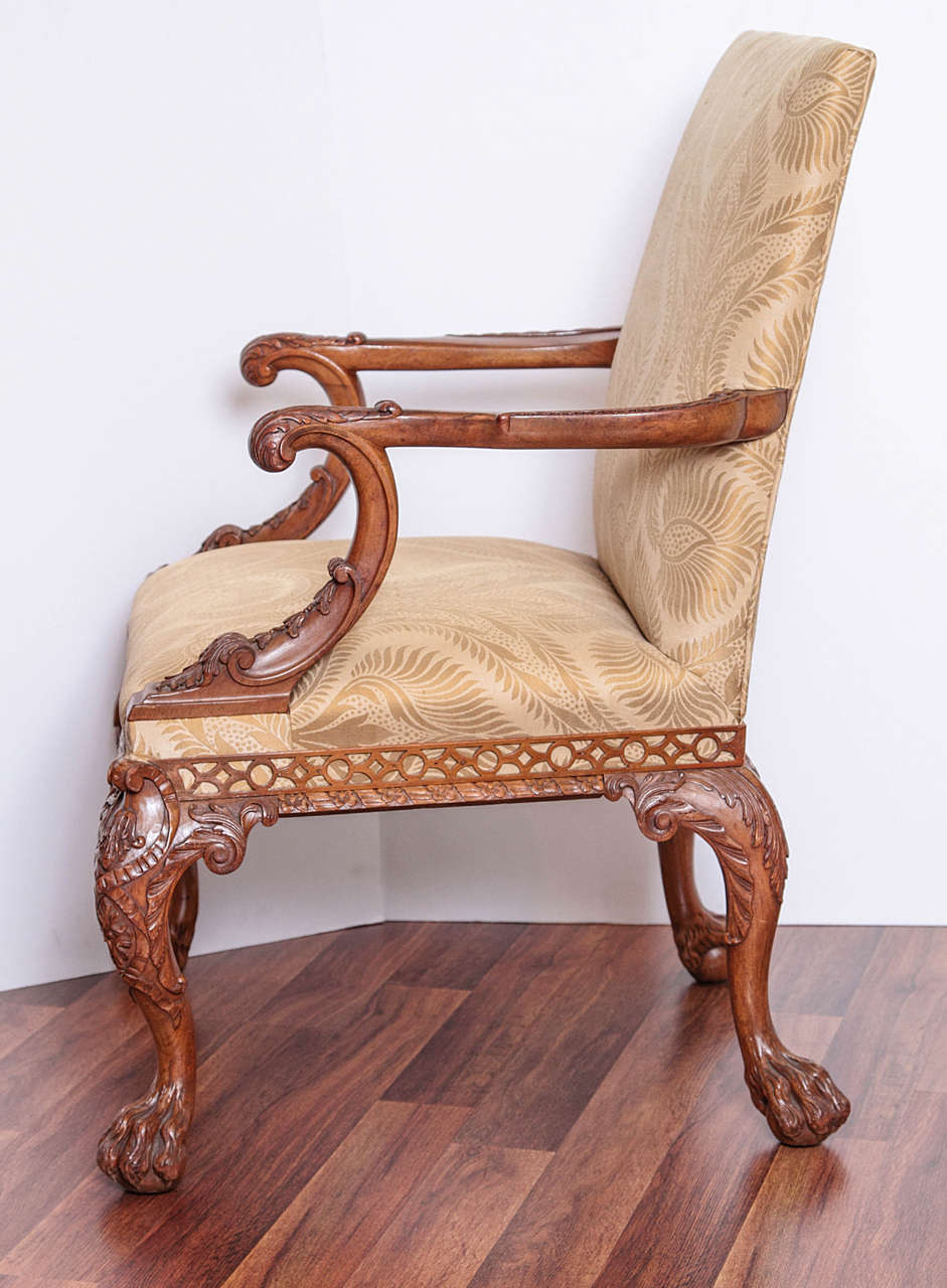 European 19th Century Irish Chippendale Carved Walnut Armchairs