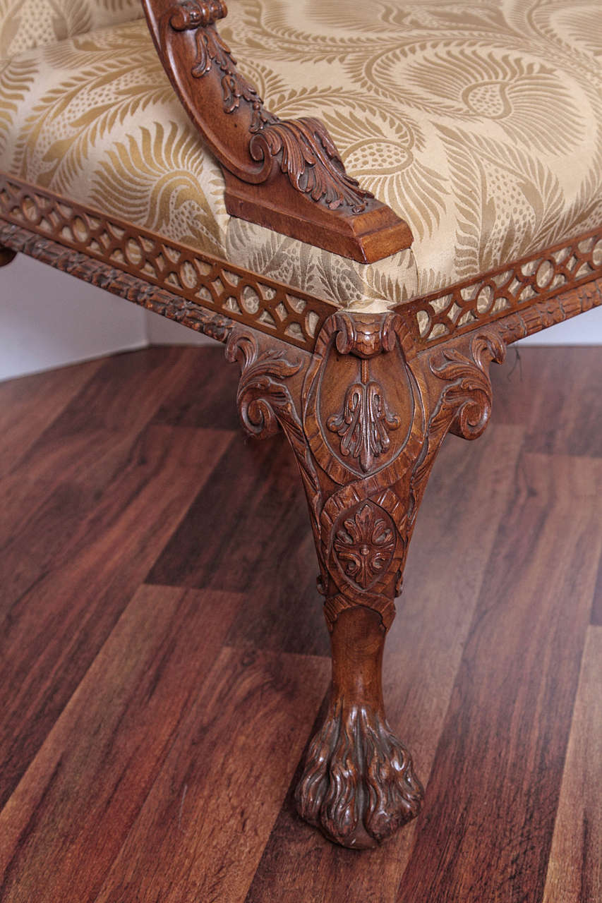 19th Century Irish Chippendale Carved Walnut Armchairs 2