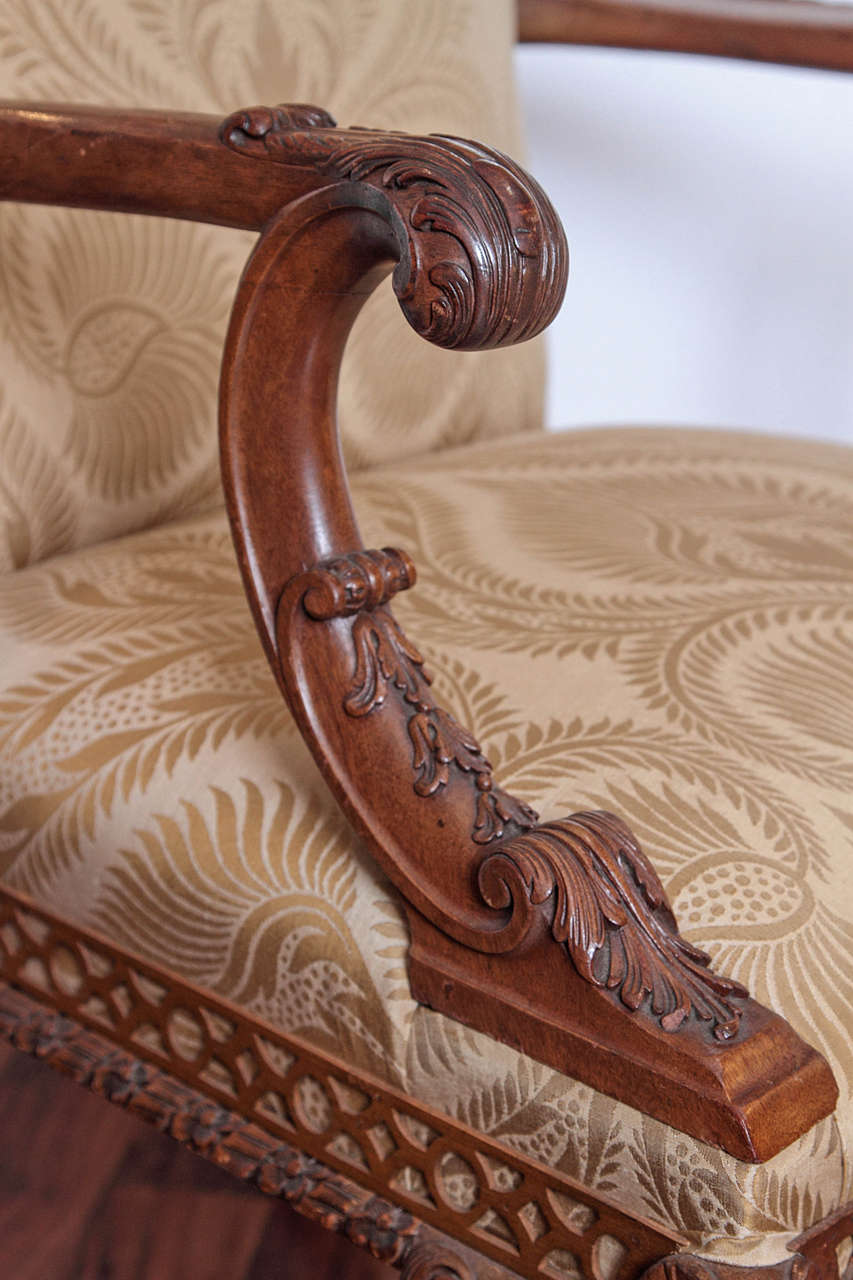 19th Century Irish Chippendale Carved Walnut Armchairs 3