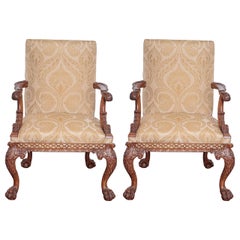 19th Century Irish Chippendale Carved Walnut Armchairs